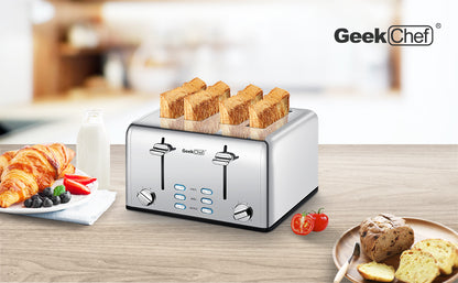 Toaster 4 Slice, Geek Chef Stainless Steel Extra-Wide Slot Toaster with Dual Control Panels of Bagel/Defrost/Cancel Functi. janaila