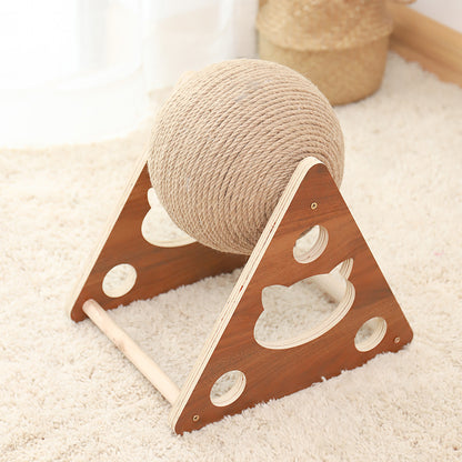 Senhilleu Cat Toy Wooden Ball Sisal Scratch Ball Cat Interactive Cat Toy janaila