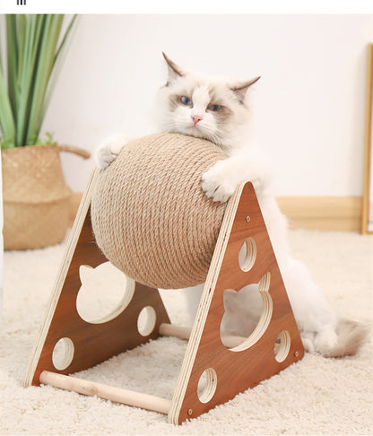 Senhilleu Cat Toy Wooden Ball Sisal Scratch Ball Cat Interactive Cat Toy janaila