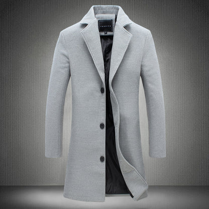 Autumn And Winter New Mens Solid Color Casual Business Woolen Coats janaila