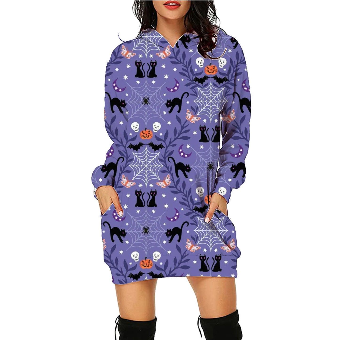 👕Halloween Print Long Hoodie With Pockets Sweater🎃🦇 janaila