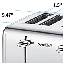 Toaster 4 Slice, Geek Chef Stainless Steel Extra-Wide Slot Toaster with Dual Control Panels of Bagel/Defrost/Cancel Functi. janaila