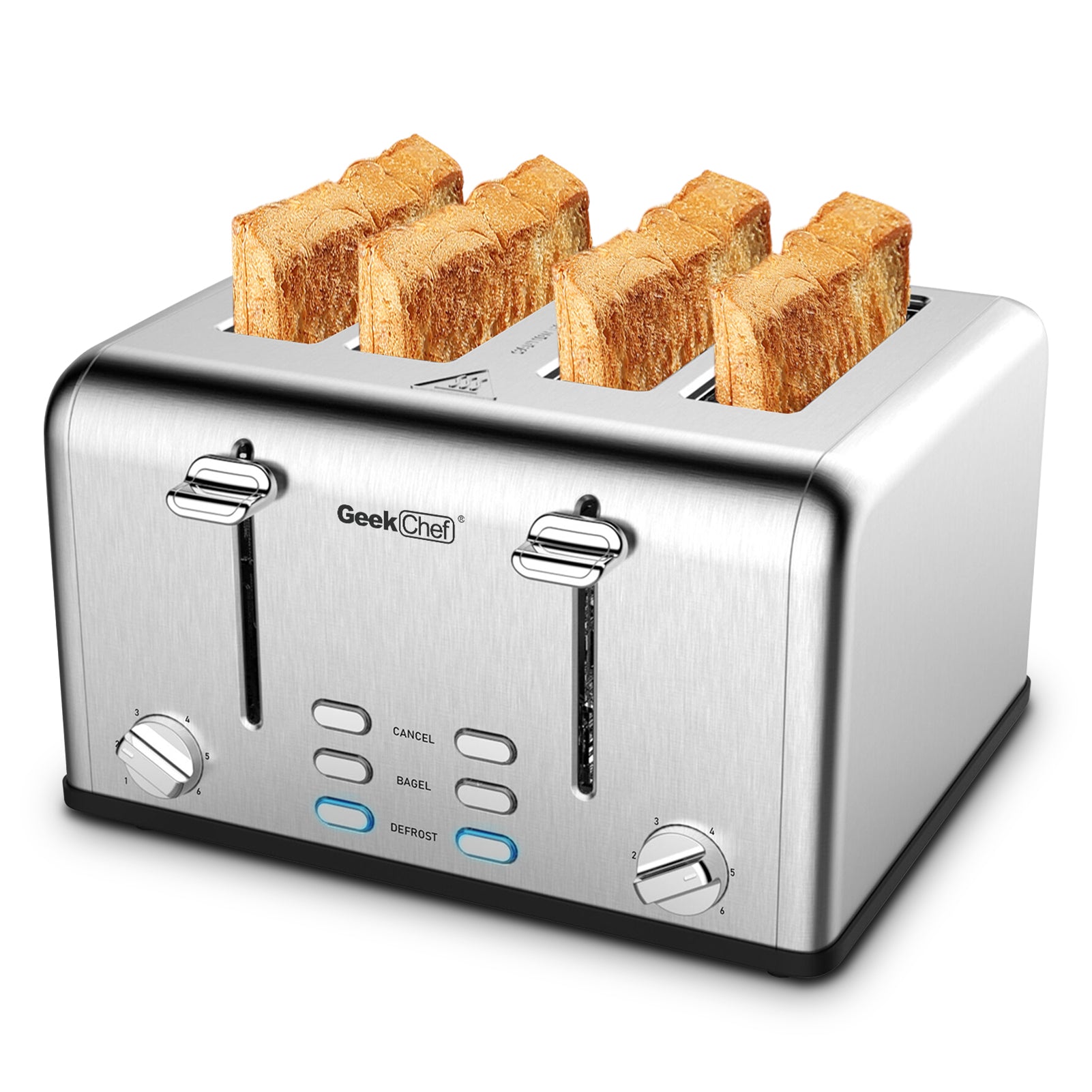 Toaster 4 Slice, Geek Chef Stainless Steel Extra-Wide Slot Toaster with Dual Control Panels of Bagel/Defrost/Cancel Functi. janaila