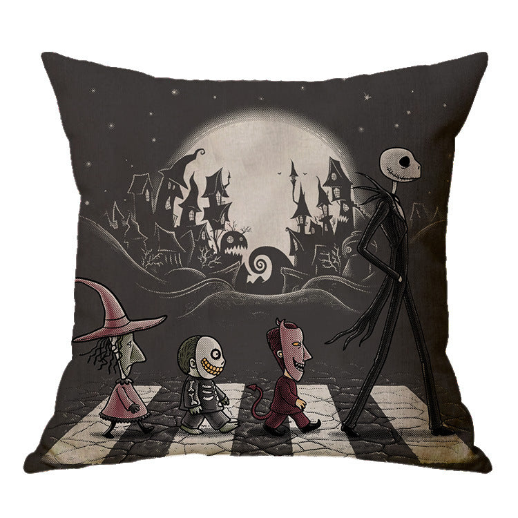 ☠️🎃 Linen Skull Halloween Pillow Cover 🎃☠️ janaila