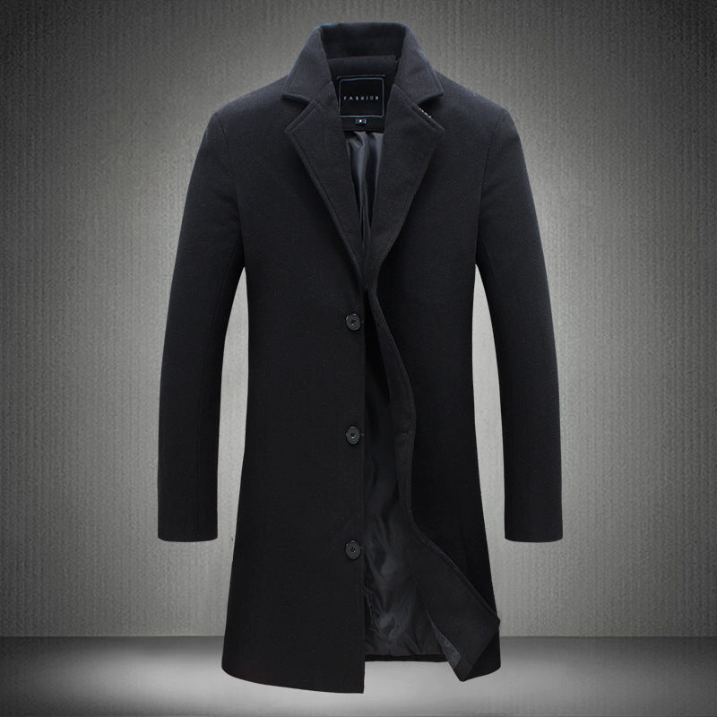 Autumn And Winter New Mens Solid Color Casual Business Woolen Coats janaila