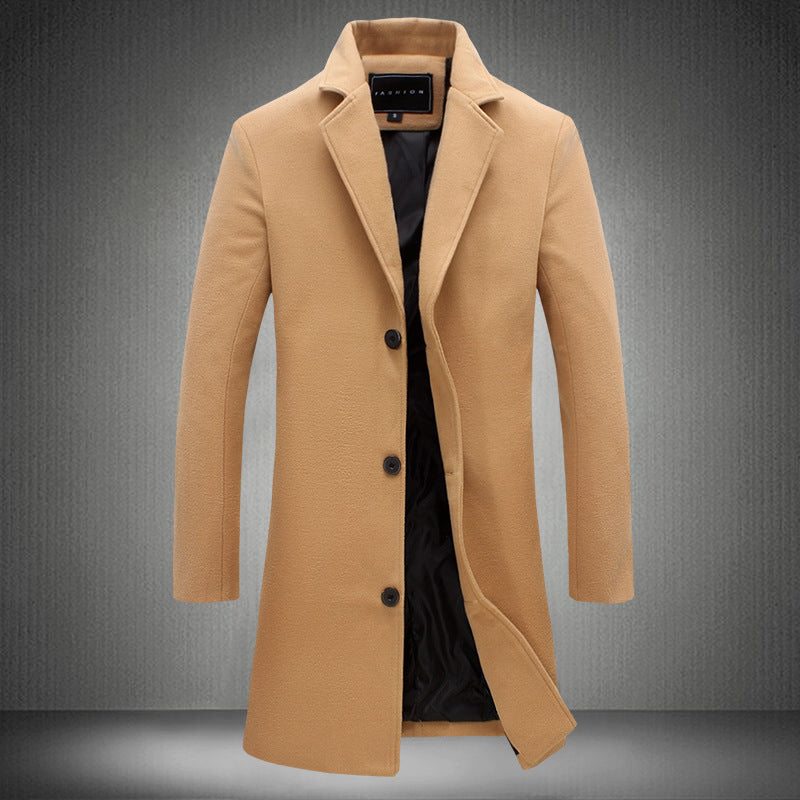 Autumn And Winter New Mens Solid Color Casual Business Woolen Coats janaila