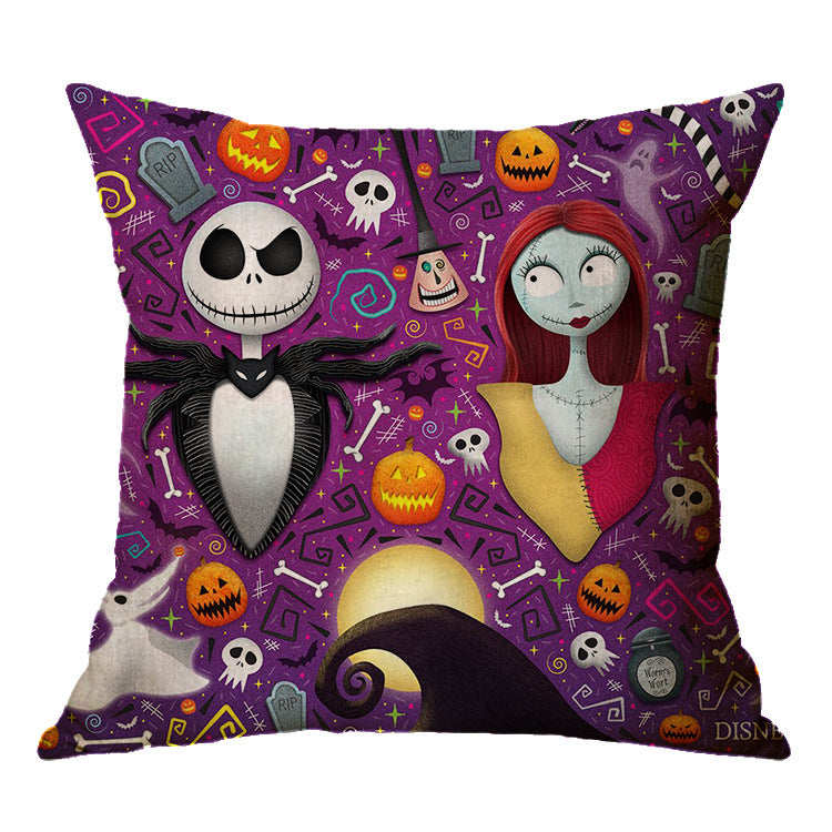 ☠️🎃 Linen Skull Halloween Pillow Cover 🎃☠️ janaila