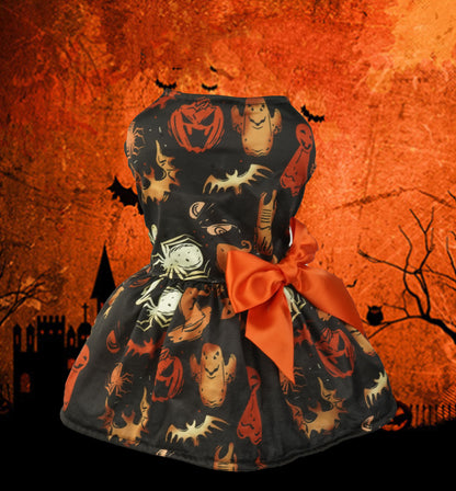 🎃🐾 Halloween Pumpkin Print Pet Dress: Adorable Attire for Small Dogs 🐾🎃 janaila