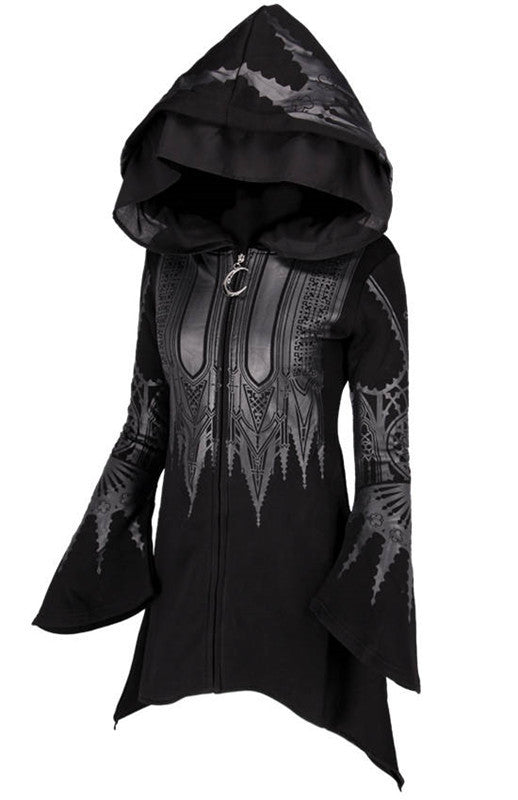 🎃🖤 Halloween Women's Punk Black Long Hooded Printed Sweater 🖤🎃 janaila