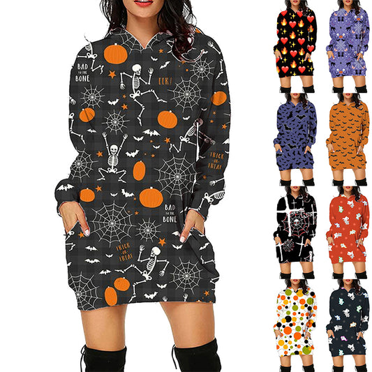 👕Halloween Print Long Hoodie With Pockets Sweater🎃🦇 janaila