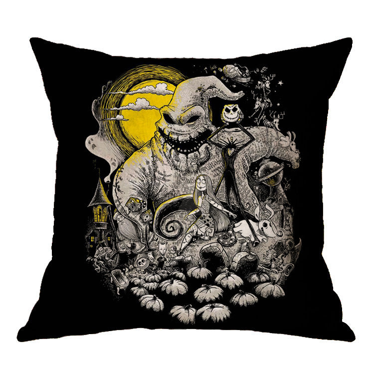 ☠️🎃 Linen Skull Halloween Pillow Cover 🎃☠️ janaila