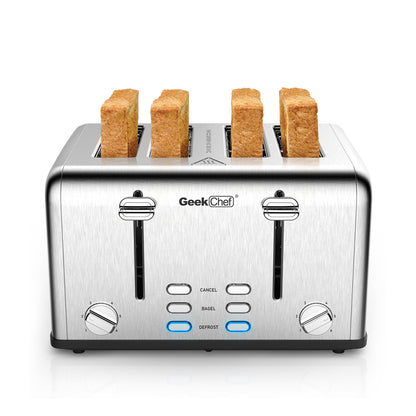 Toaster 4 Slice, Geek Chef Stainless Steel Extra-Wide Slot Toaster with Dual Control Panels of Bagel/Defrost/Cancel Functi. janaila