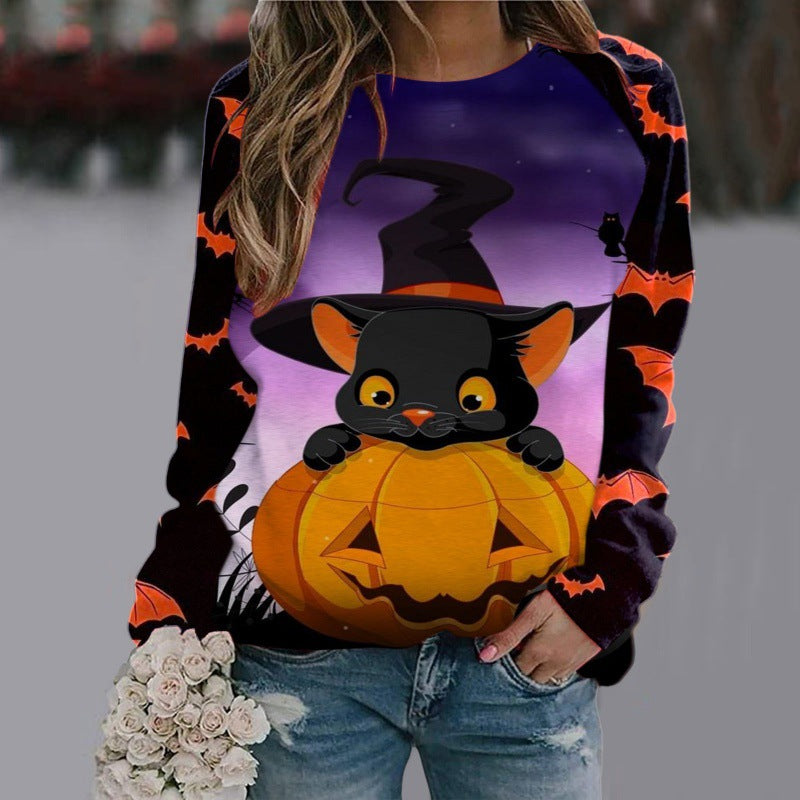 🎃Halloween Cartoon Print Sweatshirt Long Sleeve🦇 janaila